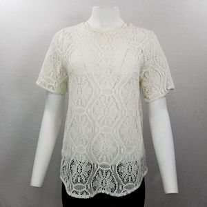 BANANA REPUBLIC Women's Lace Sheer Top Zip Back M